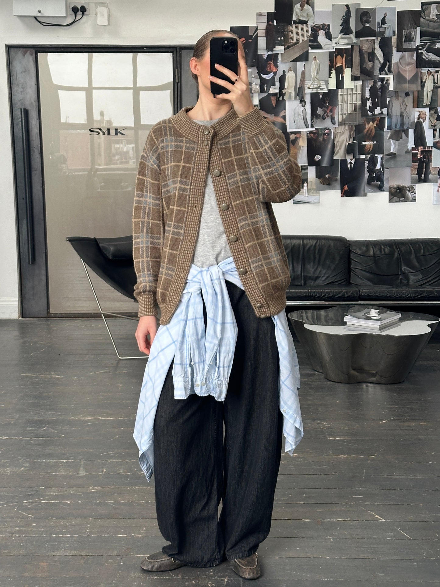 Italian Vintage 1990s Wool Check Cardigan - XL