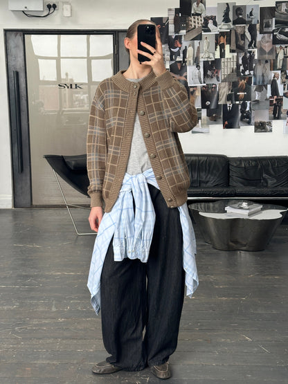 Italian Vintage 1990s Wool Check Cardigan - XL