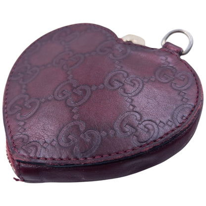 Vintage Gucci Monogram Leather Heart Coin Purse | O/S, Burgundy