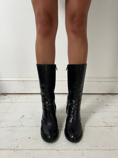 COSTUME NATIONAL LEATHER CALF BOOTS (EU 37.5) | DEFAULT TITLE, Black