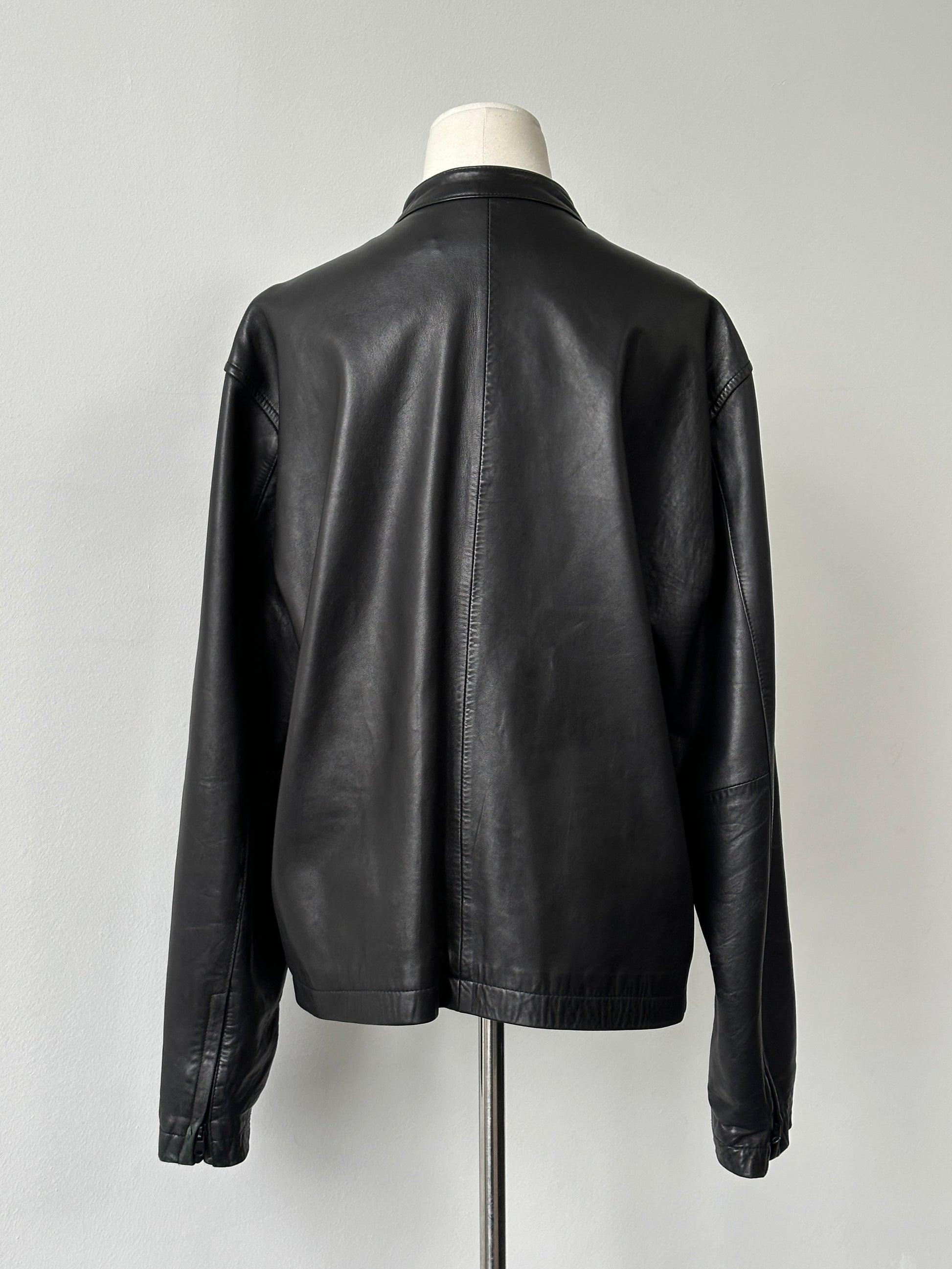 DKNY 1990s Minimal Smooth Leather Jacket - XL