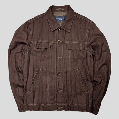 CDG Homme 2004 Crinkle Striped Work Jacket - L (M) | Medium, Brown