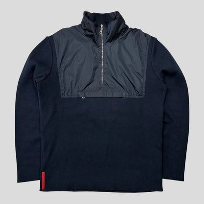 Prada Sport 00’s Nylon Panelled Twin Collar Knit - L
