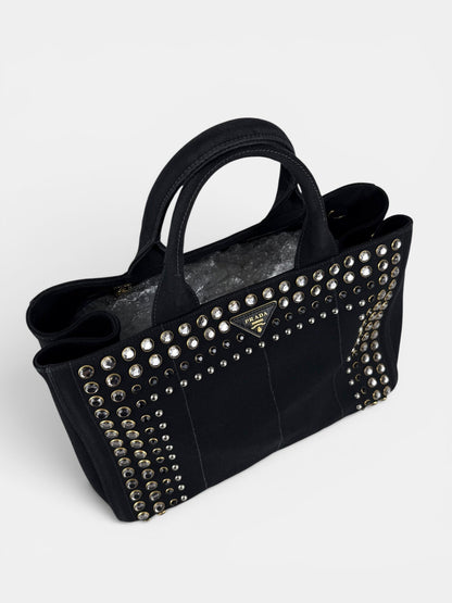 2000s Prada Black Canapa Studded 2-Way Handbag | O/S, Multicoloured