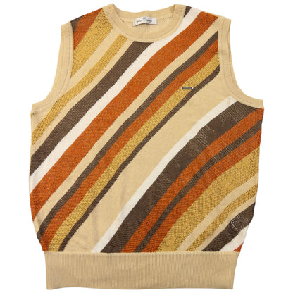 Vintage 90s Balenciaga Striped Knit Sweater Vest Womens Size M | Medium, Beige, Brown, Orange, Yellow, White