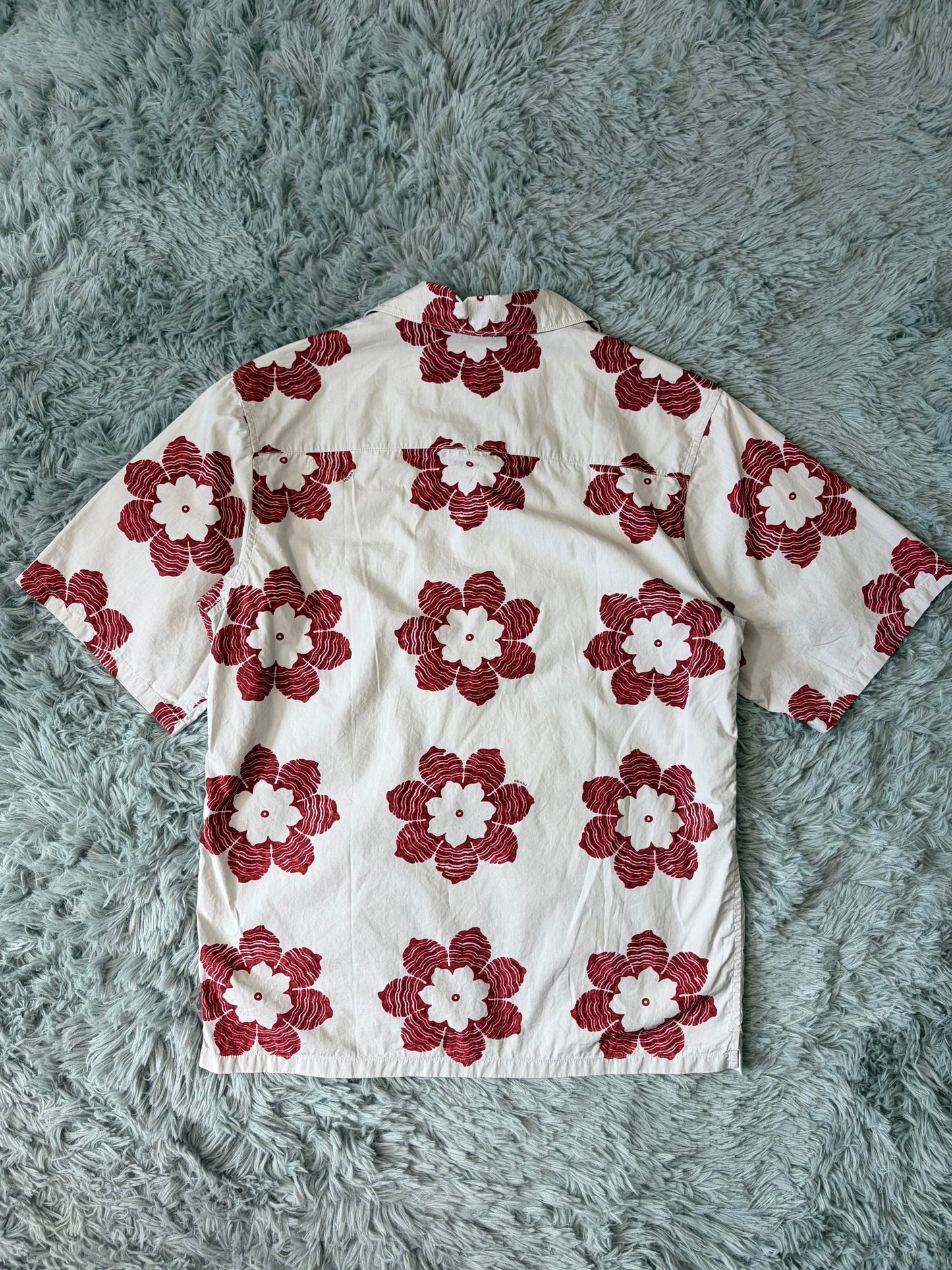 Prada 2016 Floral Logo Print Camp Collar Boxy Shirt - S/M | O/S, Red