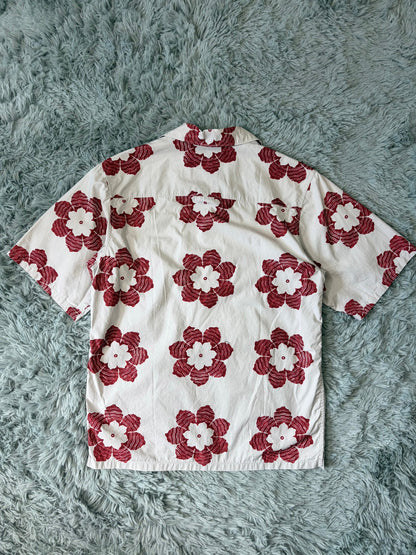 Prada 2016 Floral Logo Print Camp Collar Boxy Shirt - S/M | O/S, Red