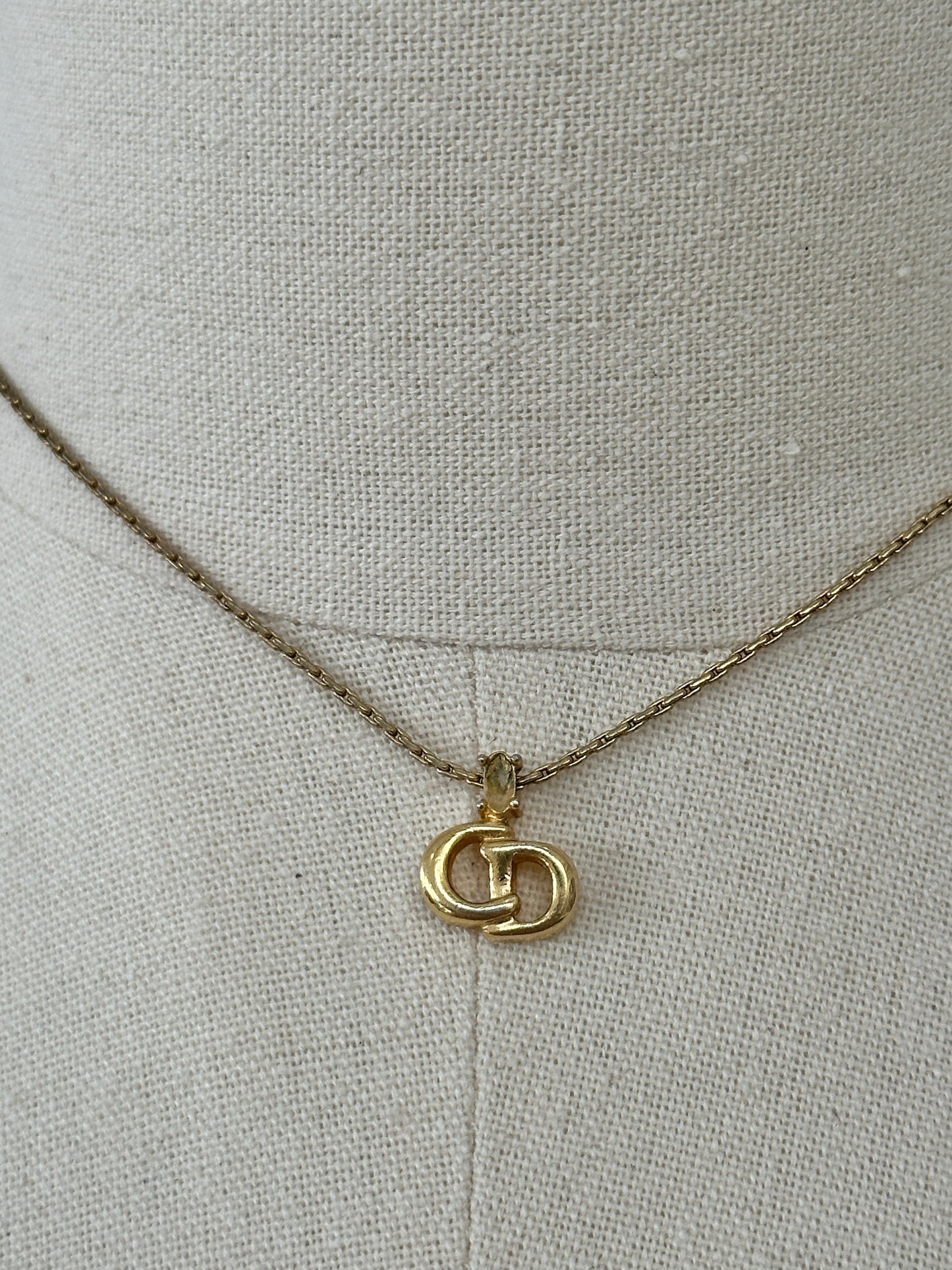 Christian Dior 1990s 16” Gold Plated CD Logo Pendant Necklace