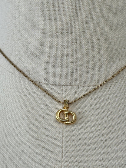 Christian Dior 1990s 16” Gold Plated CD Logo Pendant Necklace