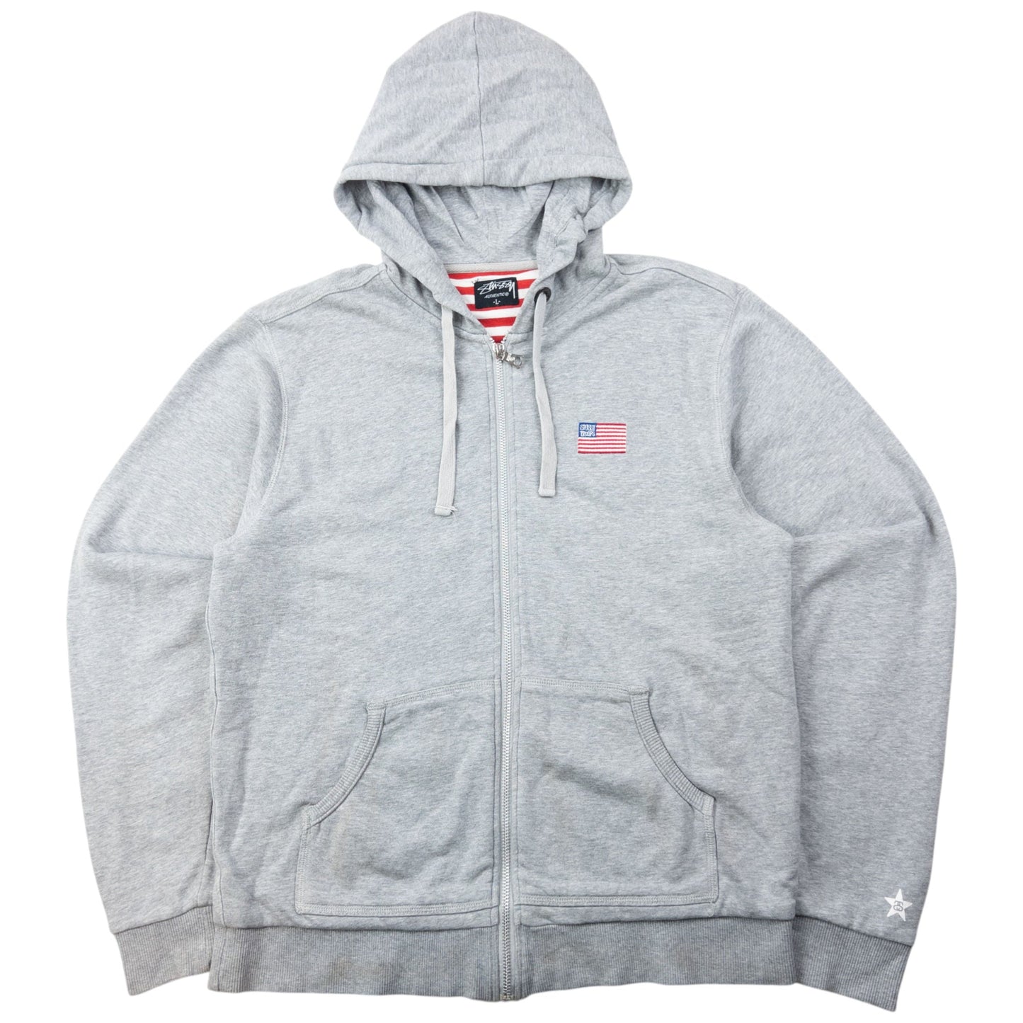 Vintage 2000s Stussy Troops Stripe Lined Zip Up Hoodie Size M | Medium, Grey