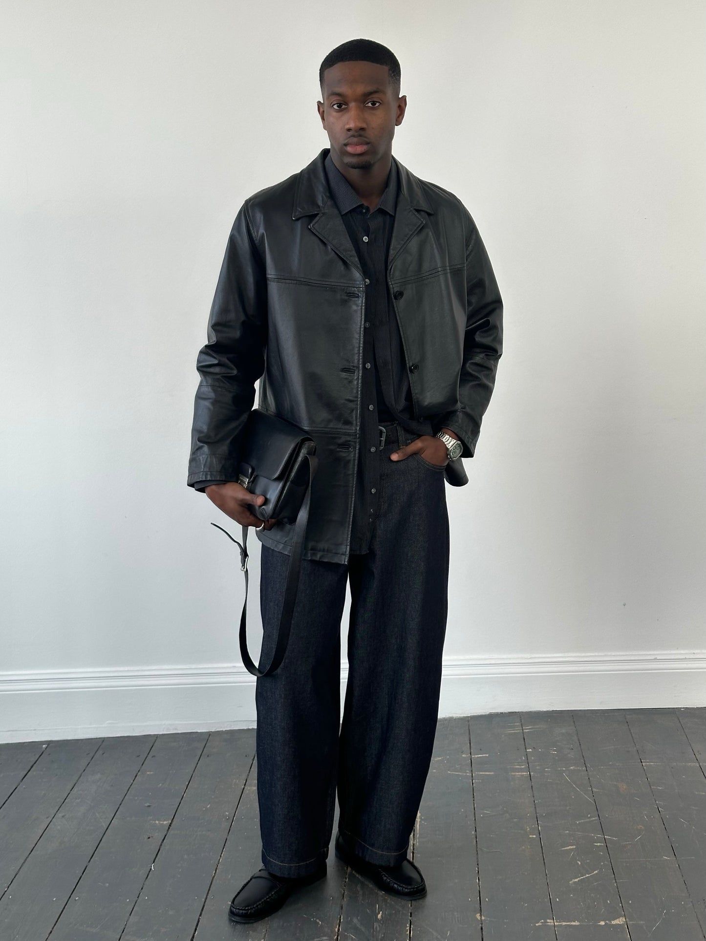 Vintage 1990s Single Breasted Leather Jacket - L
