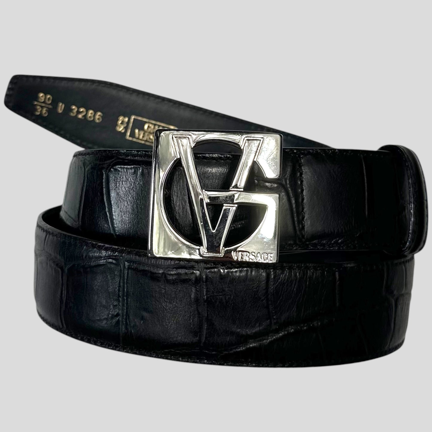 Gianni Versace 90’s Alligator Leather GV Buckle Belt | O/S, Multicoloured
