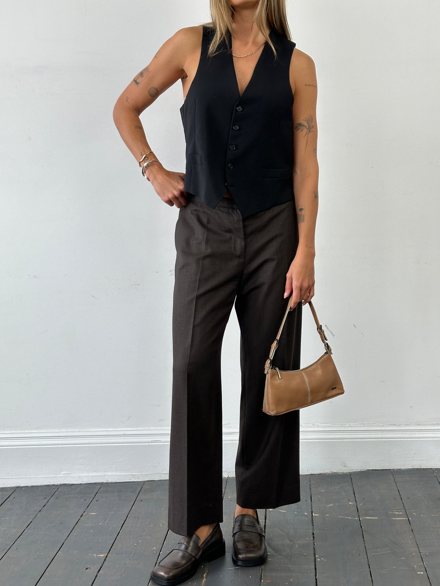 Max Mara Virgin Wool Straight Leg Mid Waist Trousers - W32