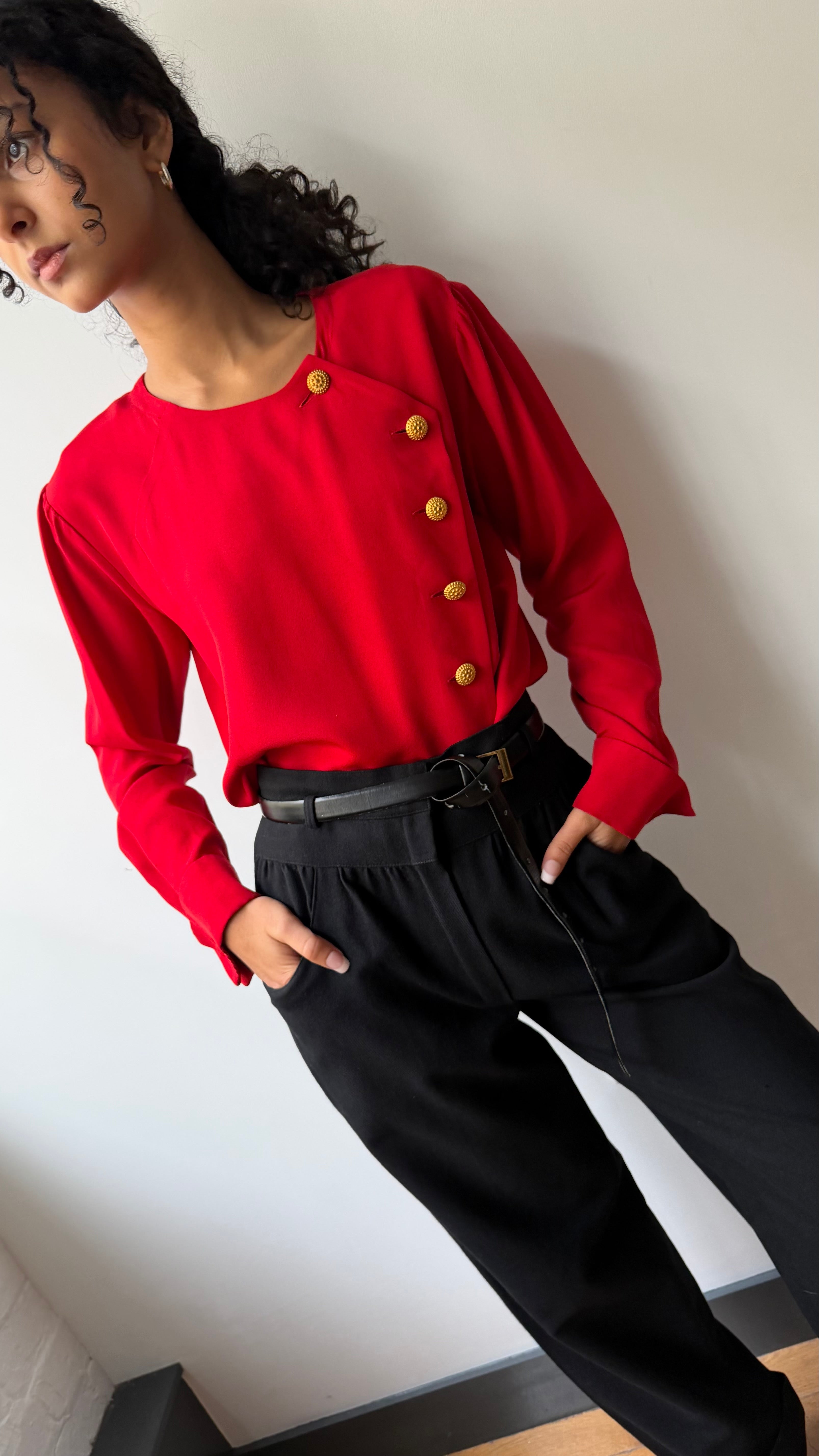 1980's YSL vintage asymmetrical button blouse – Known Source