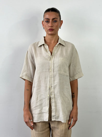Italian Vintage Pure Linen Short Sleeve Shirt - XL