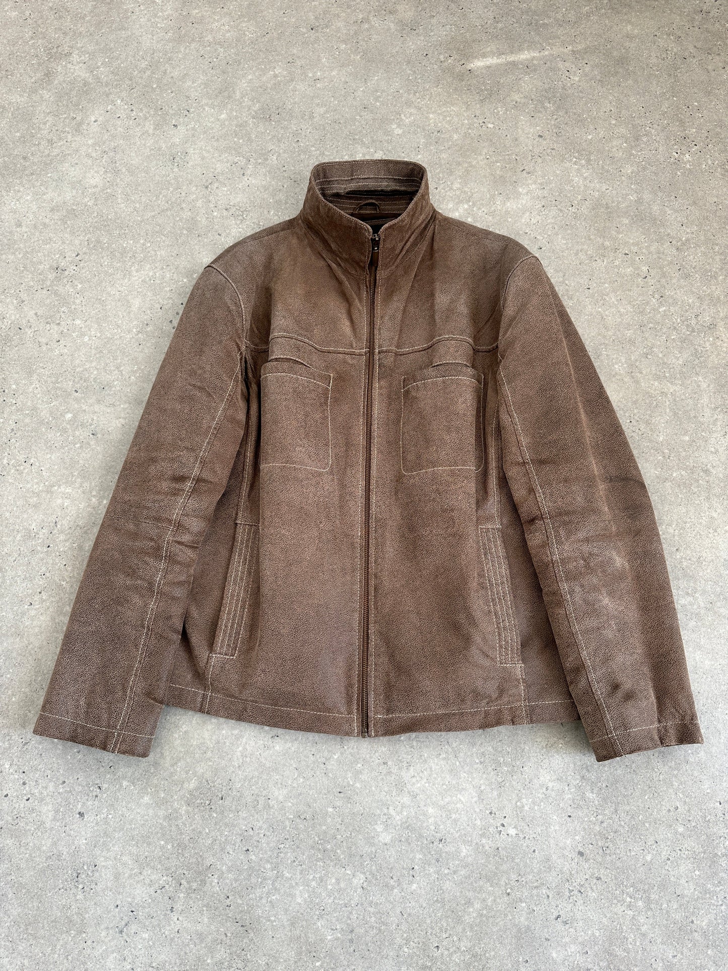 Vintage Textured Leather Jacket - XL