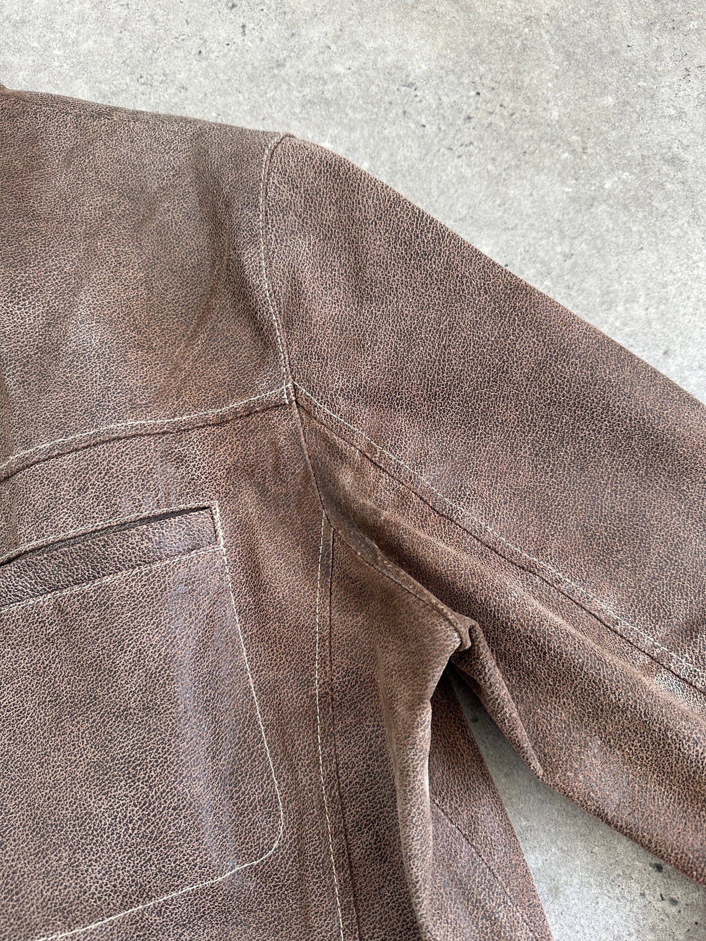 Vintage Textured Leather Jacket - XL