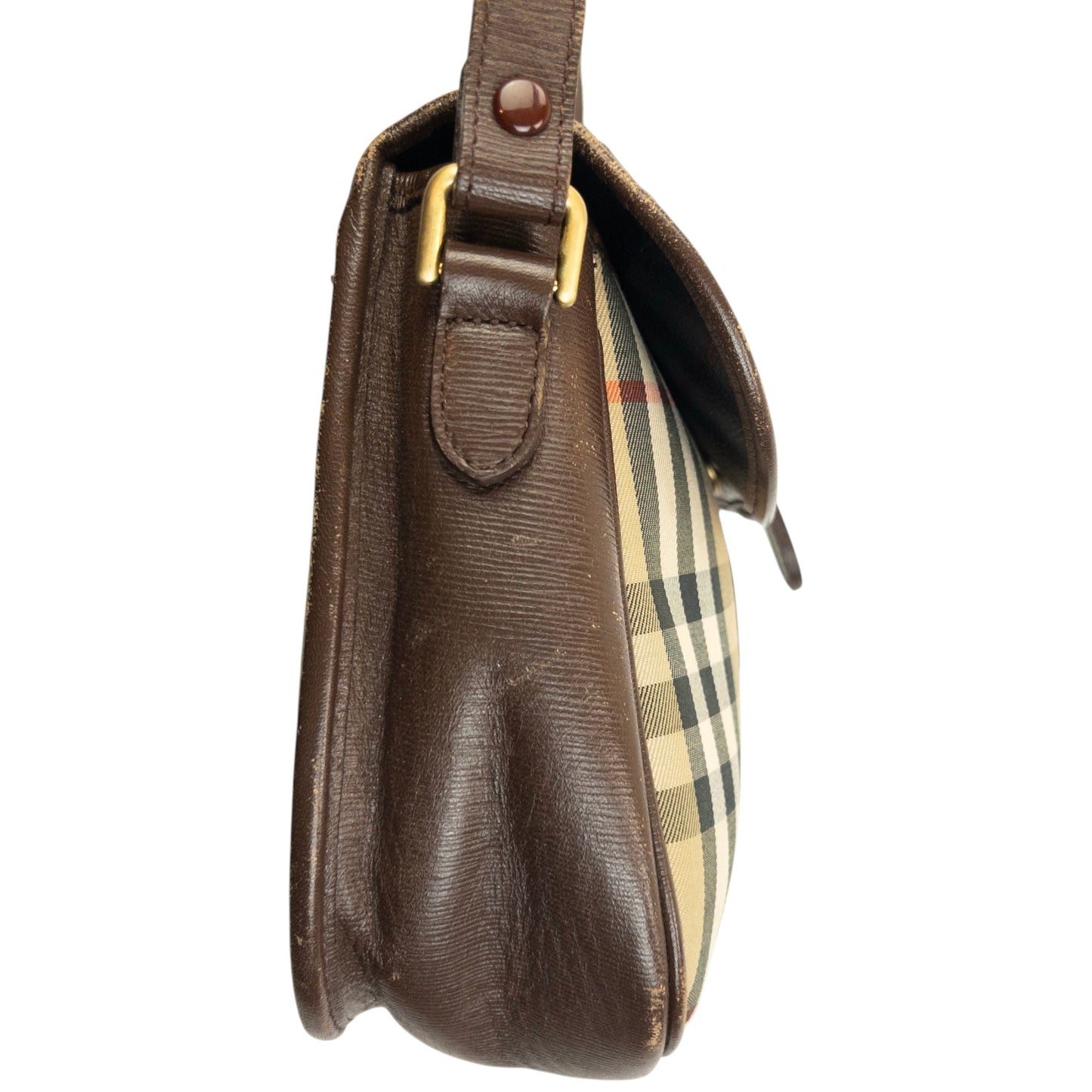 Vintage 90s Burberry Nova Check Leather Crossbody Bag | O/S, Beige, Brown, Red