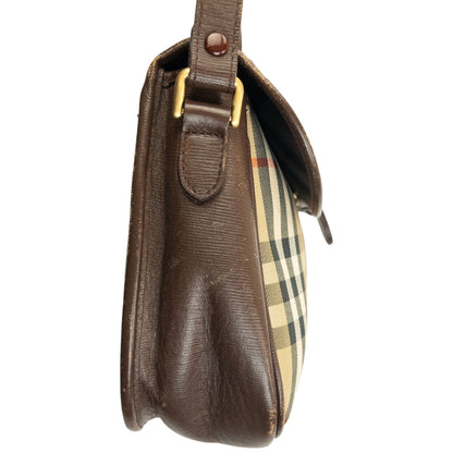 Vintage 90s Burberry Nova Check Leather Crossbody Bag | O/S, Beige, Brown, Red