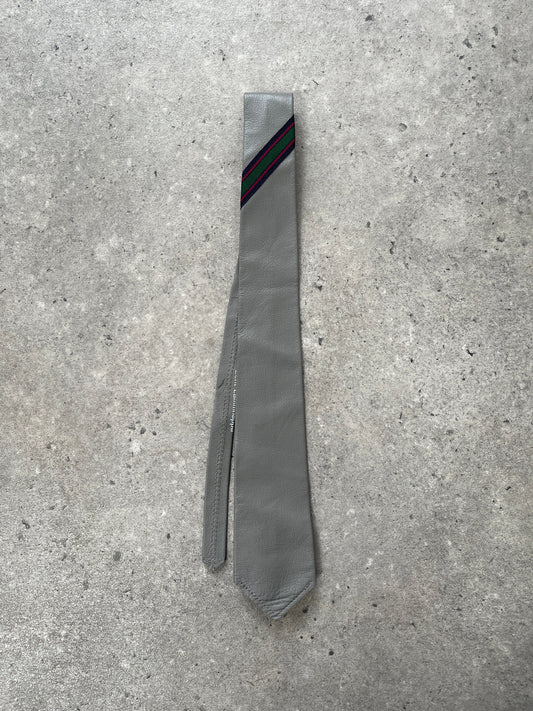 Vintage 1980s Leather Striped Skinny Tie