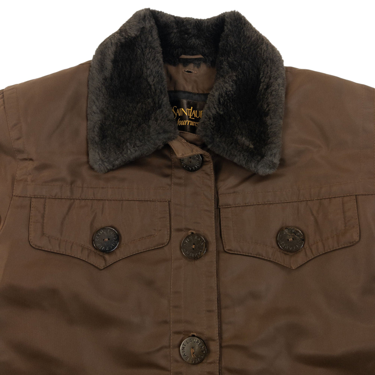 Vintage 90s YSL Yves Saint Laurent Fur Collar Jacket Womens Size L | Large, Brown