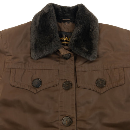 Vintage 90s YSL Yves Saint Laurent Fur Collar Jacket Womens Size L | Large, Brown