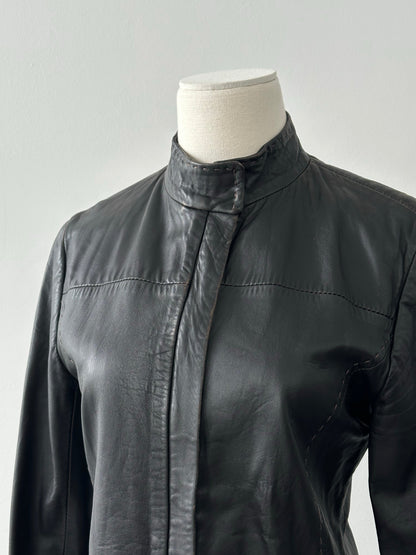 Italian Vintage 1990s Fitted High Neck Leather Jacket - XS