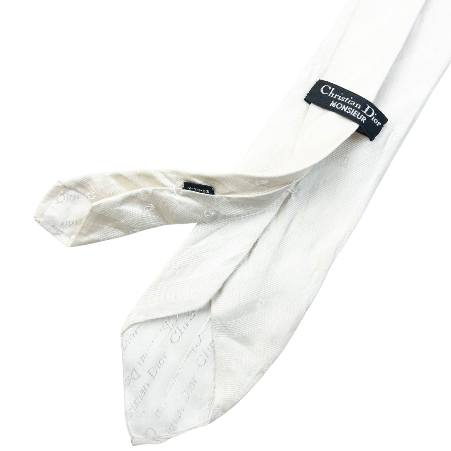 Vintage 90s Dior Monogram Stripe Silk Tie | O/S, White