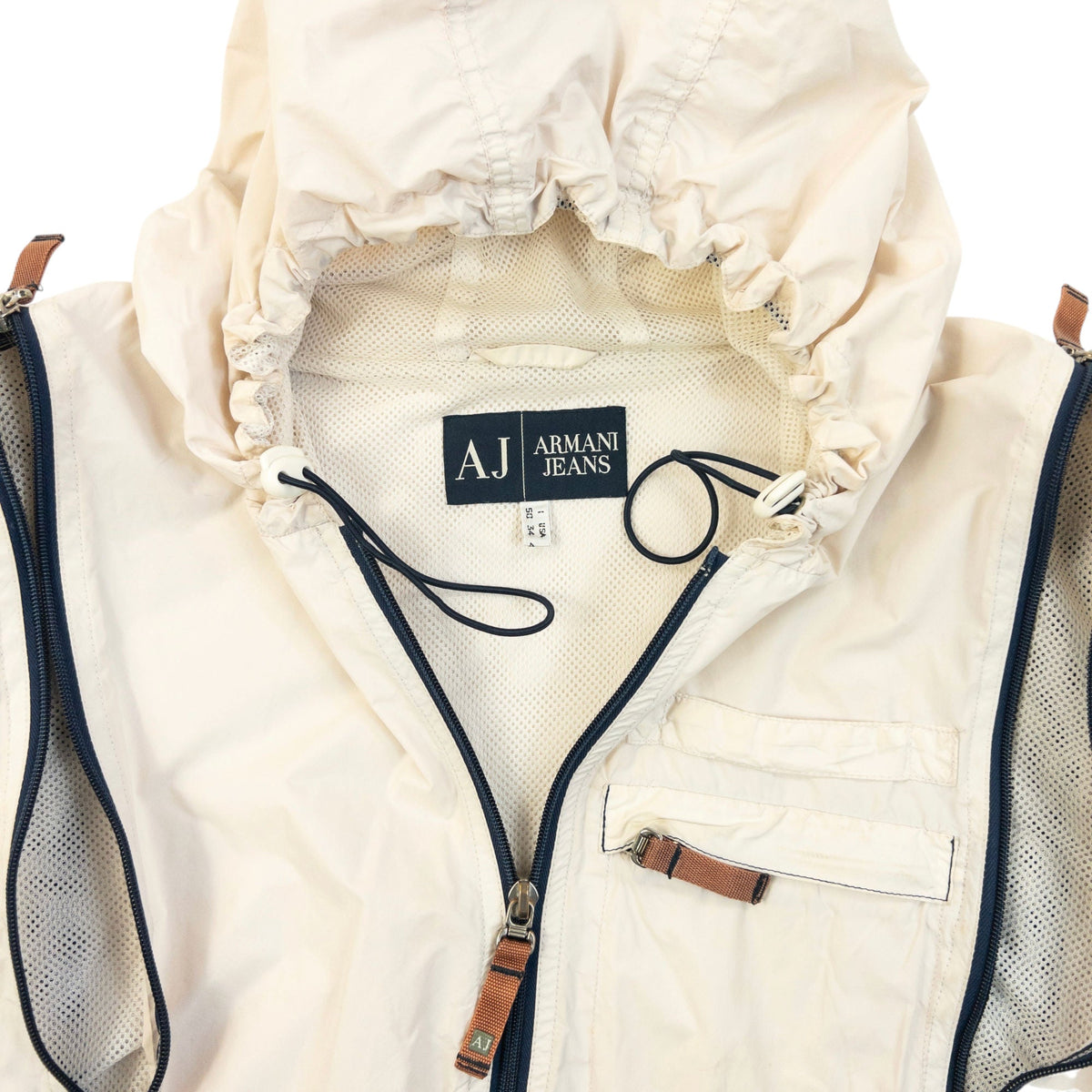 Vintage 2000s Armani Jeans Full Zip Ventilated Jacket Size S | Small, Cream