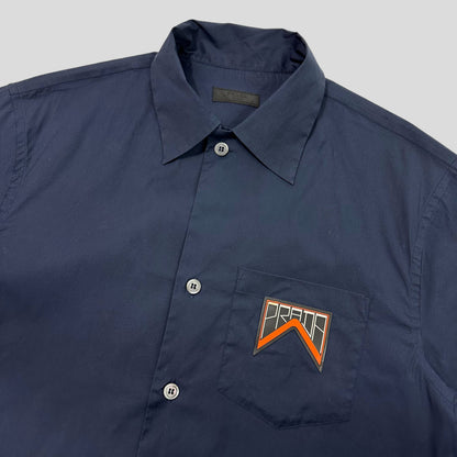 Prada Milano 2018 Rubber Logo Tech Stripe Shirt - L | Navy