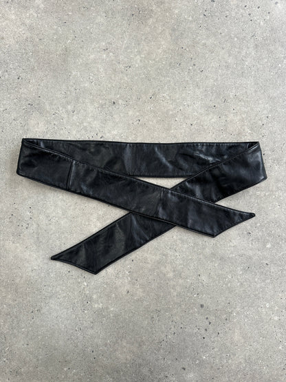 Vintage 1990s Faux Leather Tie Belt - One Size