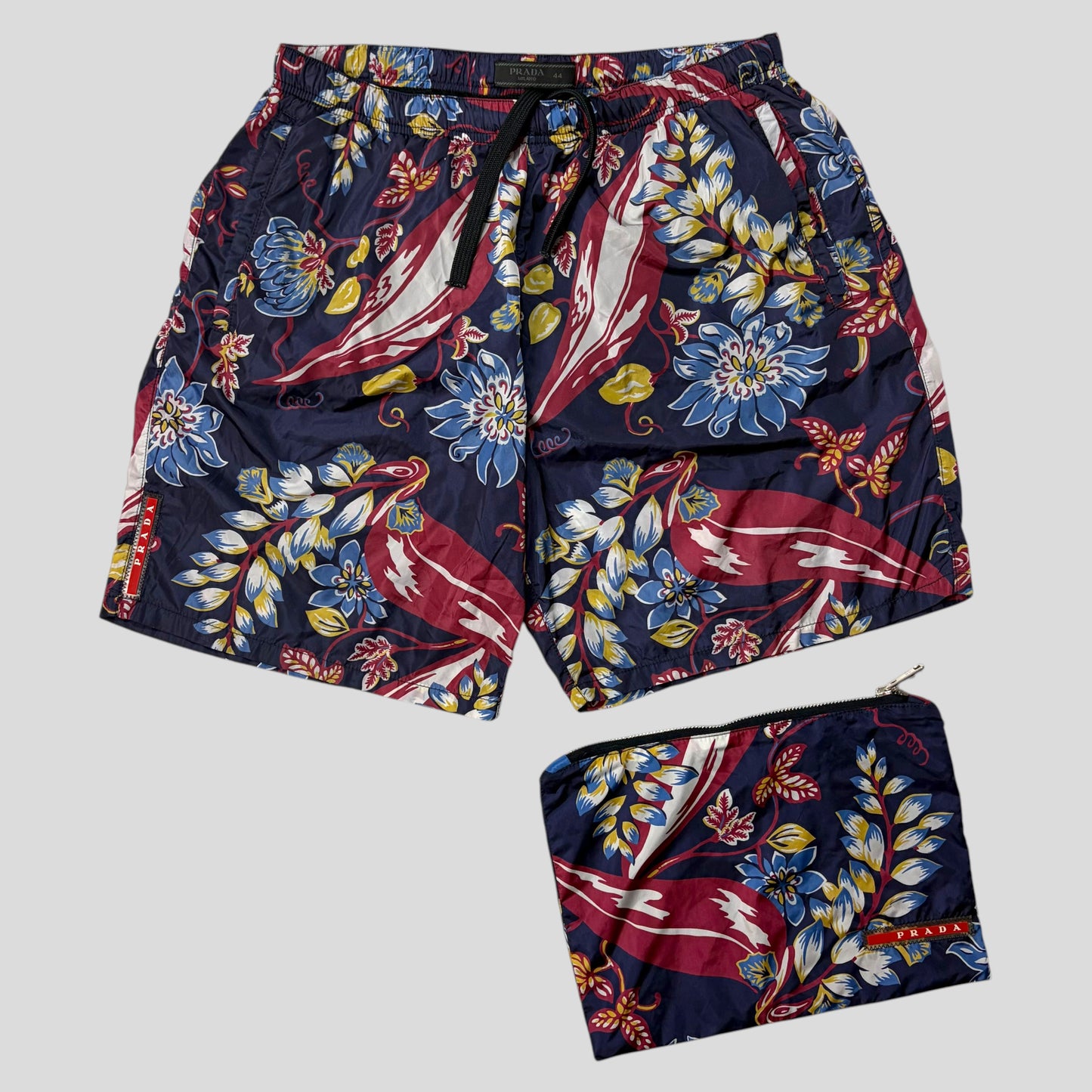 Prada 2014 Floral Nylon Red Tab Logo Shorts + Bag - IT44 | Default Title, Red