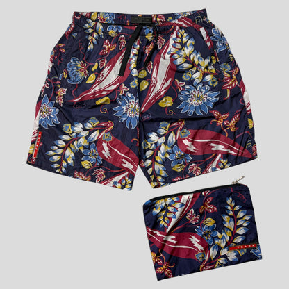 Prada 2014 Floral Nylon Red Tab Logo Shorts + Bag - IT44 | Default Title, Red