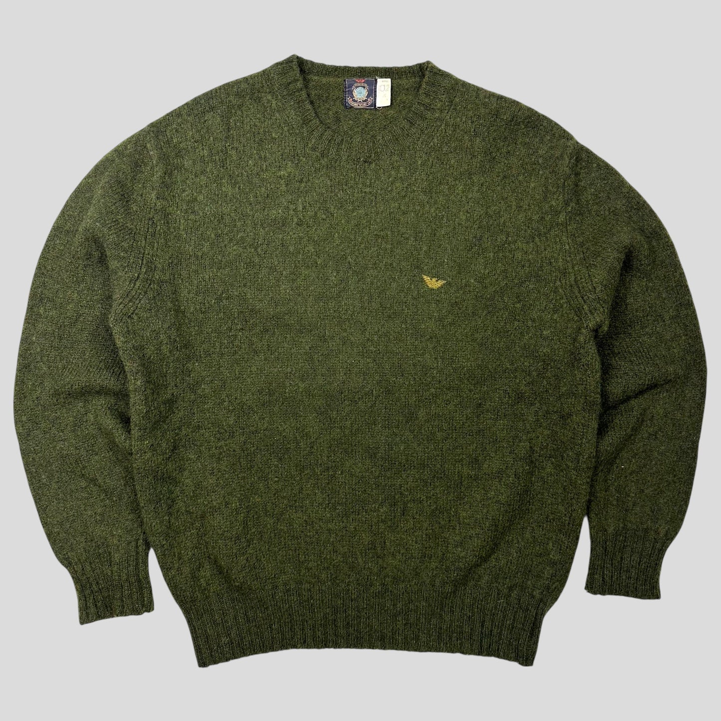 Emporio Armani 80’s Moss Green Heather Wool Logo Jumper - M