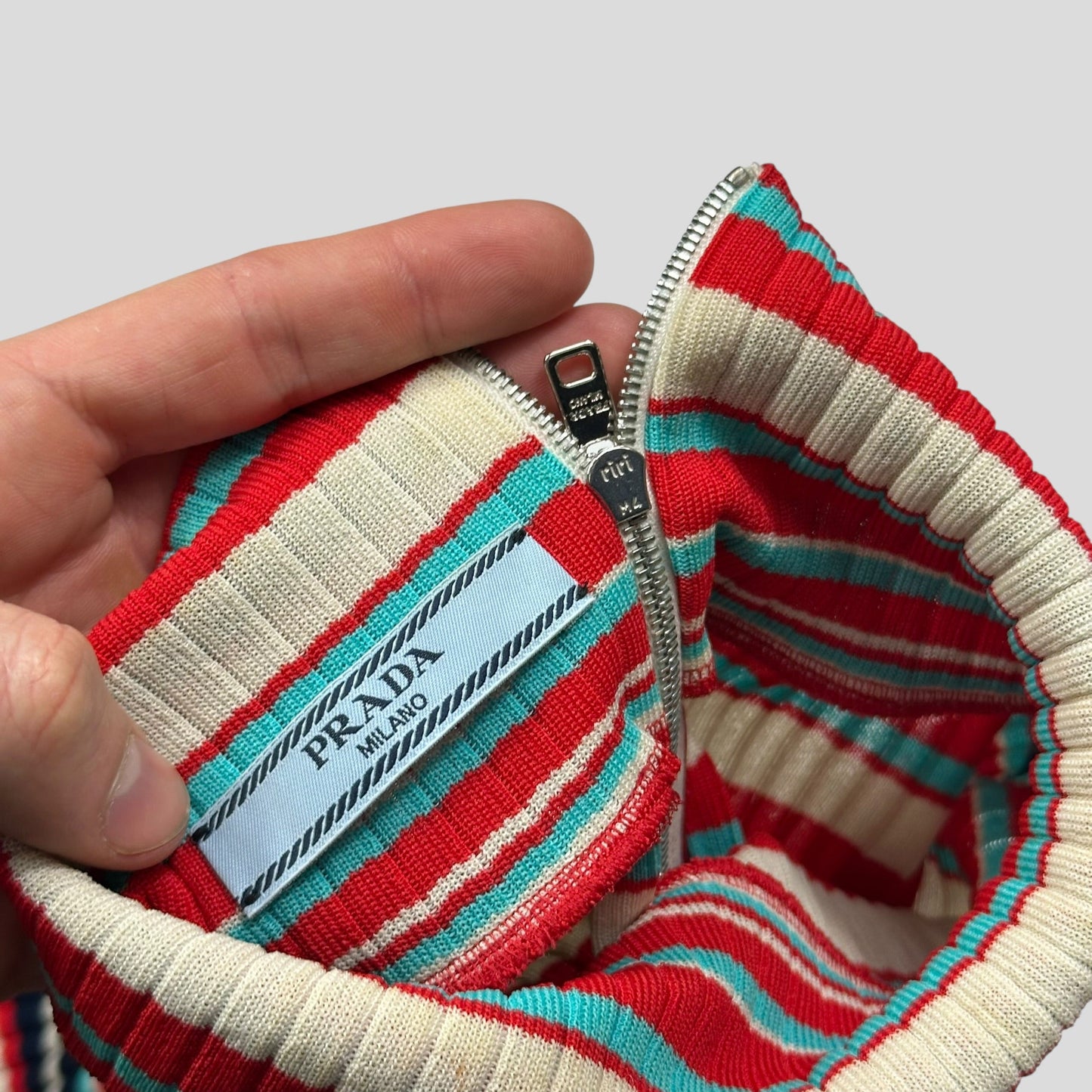 Prada Milano 2018 Candy Striped Textured Cropped Logo Knit - S | Default Title, Cream