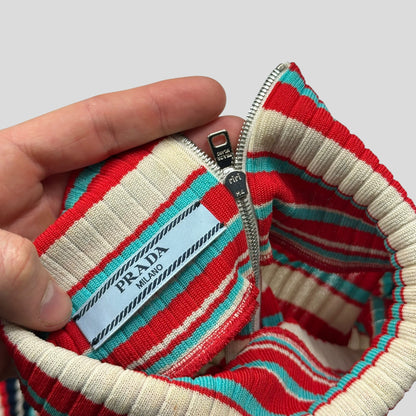 Prada Milano 2018 Candy Striped Textured Cropped Logo Knit - S | Default Title, Cream