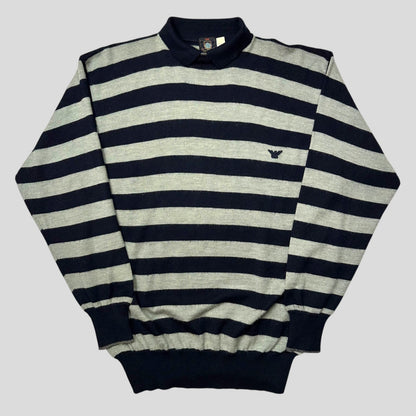 Emporio Armani 80’s Striped Wool Convertible Collar Knit Jumper - L | Default Title, Multicoloured