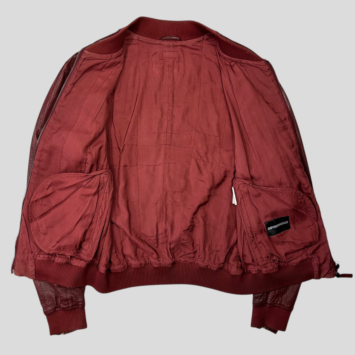 Emporio Armani 2009 Perforated Mesh Lambskin Leather Bomber - IT54 (L) | Burgundy