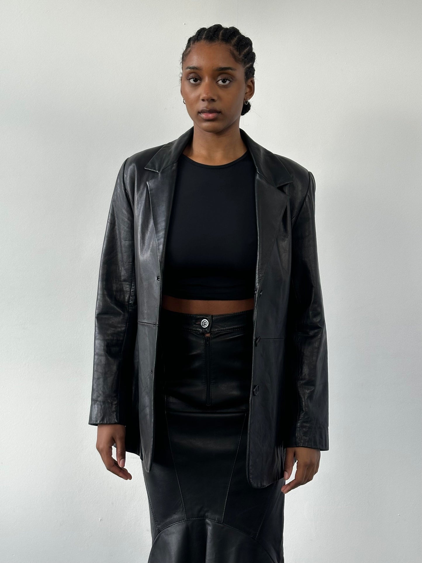 Vintage 1990s Fitted Leather Jacket - S