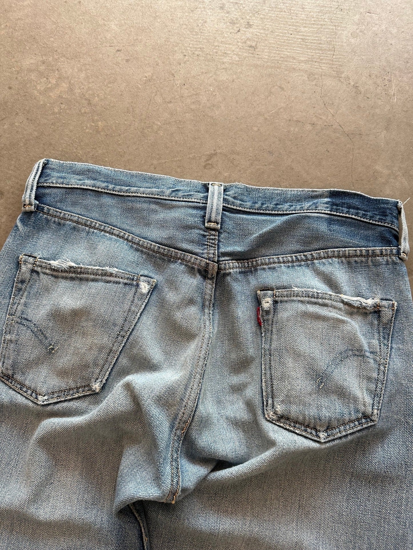 1990's Levi's 501 Repaired ‘Big E’ Selvedge Jeans - 34 x 30 | W34, Red