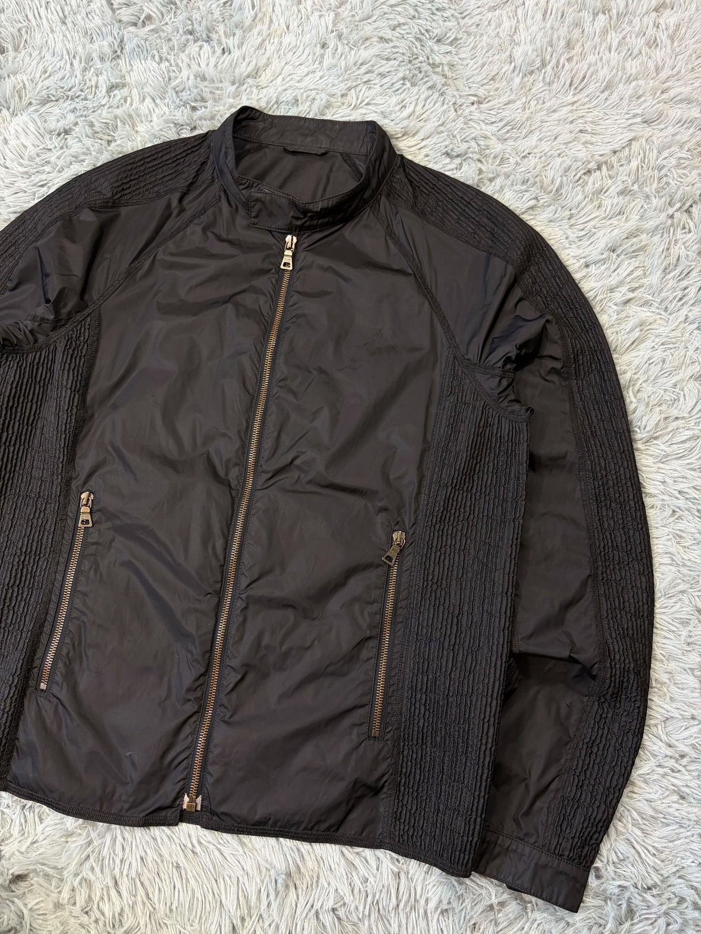 Prada Sport 2008 Pleated Black Tab Nylon Biker Jacket - M | O/S, Black
