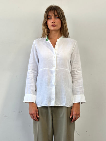 Max Mara ‘S Linen Cotton Mandarin Collar Shirt - M