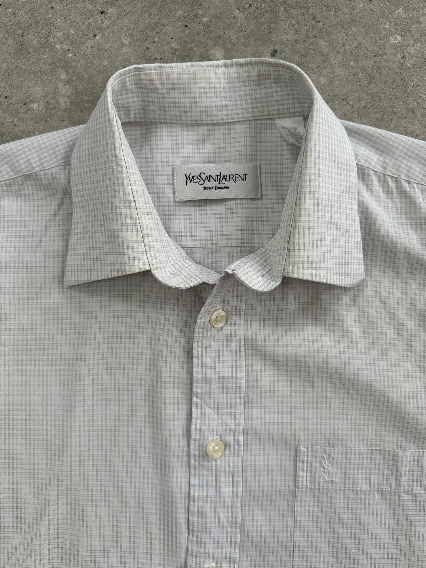 Yves Saint Laurent Pour Homme Cotton Check Short Sleeve Logo Shirt - L