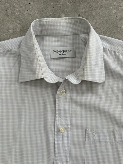 Yves Saint Laurent Pour Homme Cotton Check Short Sleeve Logo Shirt - L