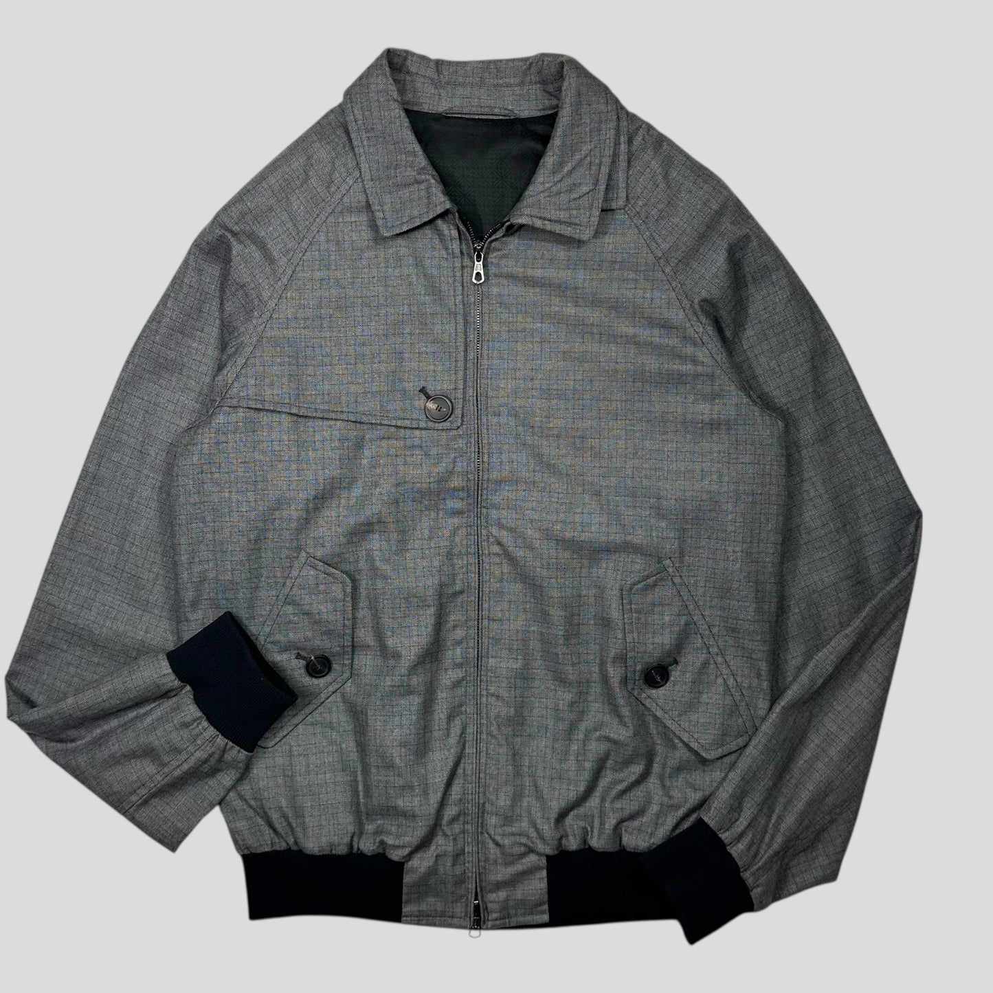 Hardy Amies AW07 Ripstop Grid Asymmetrical Harrington Jacket - M | Default Title, Grey