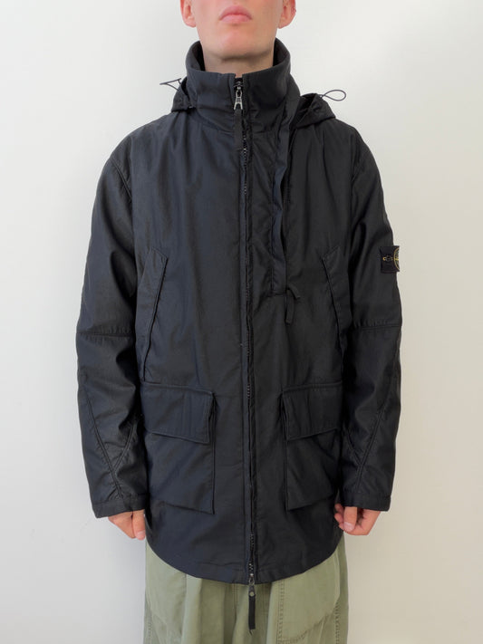 Stone Island AW00 Nylam Dutch Rope Liner Asymmetrical Overcoat | XX-Large, Black