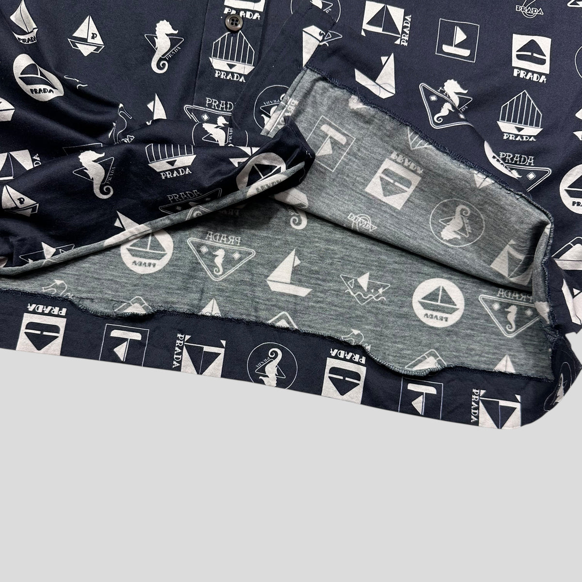 Prada 2018 Rubber Race Logo Sailing Print Shirt - M | Navy