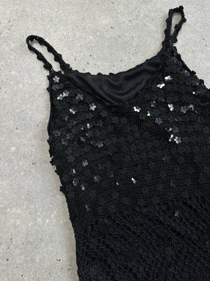 Vintage Sequin Crochet Midi Slip Dress - XS/S