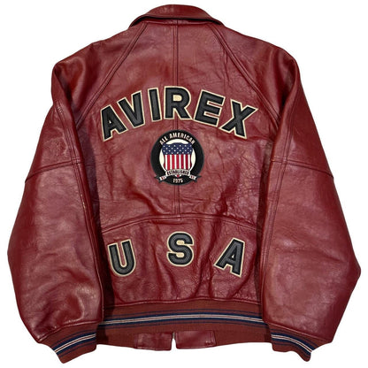 Avirex Icon Leather Jacket In Burgundy Red ( XXL )