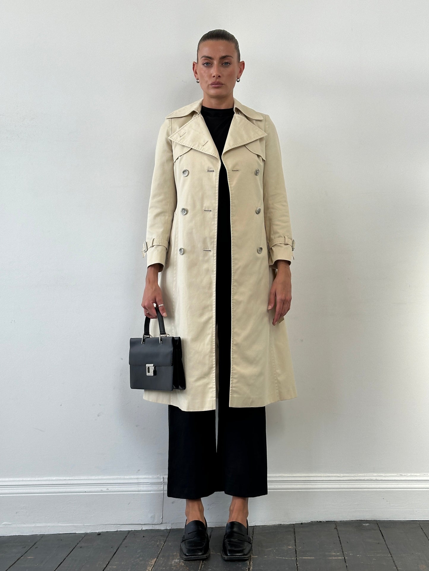 Vintage 1980s Cotton Double Breasted Belted Trench Coat - XS
